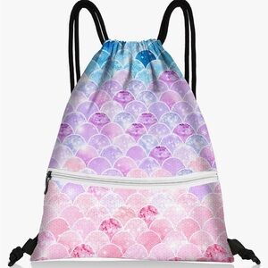 Drawstring Backpack Beach Swim Bag for Kids Draw String Mermaid Cinch Bag.